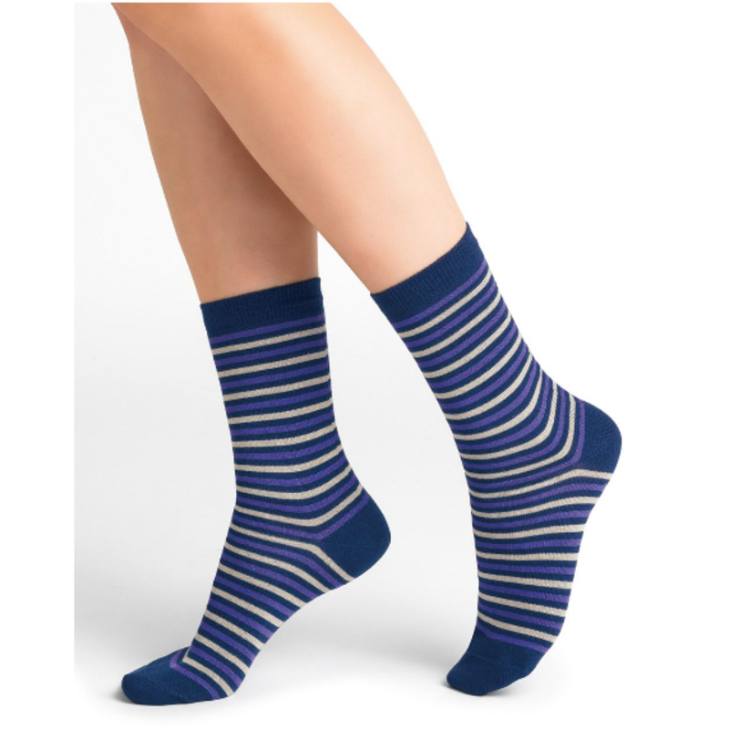 BLEU FORÊT BLEU FORET CHAUSSETTE MICROMODAL CACHEMIRE RAYURES ENCRE