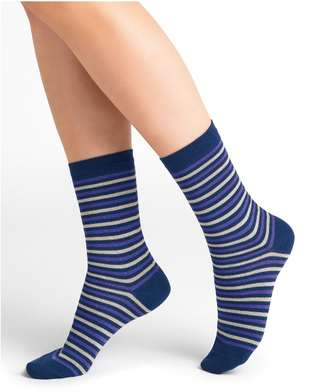 BLEU FORÊT BLEU FORET CHAUSSETTE MICROMODAL CACHEMIRE RAYURES ENCRE