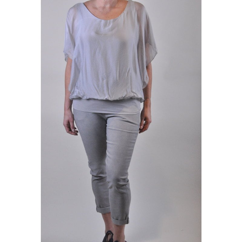 M MADE IN ITALY M MADE IN ITALY TRICOT BLOUSE SOIE ET VISCOSE GRIS ARGENTE