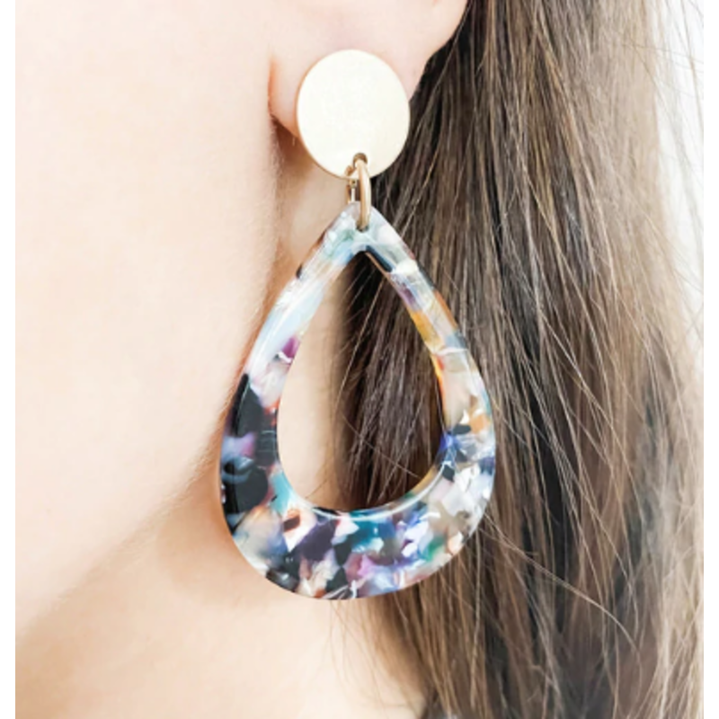 CARACOL CARACOL GRANDE BOUCLE OREILLE GOUTTE RESINE COLOREE GOLD/BLUE