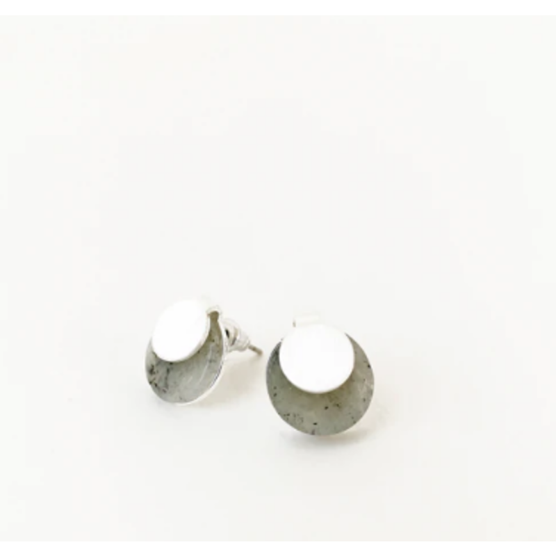 CARACOL CARACOL PETITE BOUCLE OREILLE PIERRE NATURELLE ET PASTILLE METAL GRIS