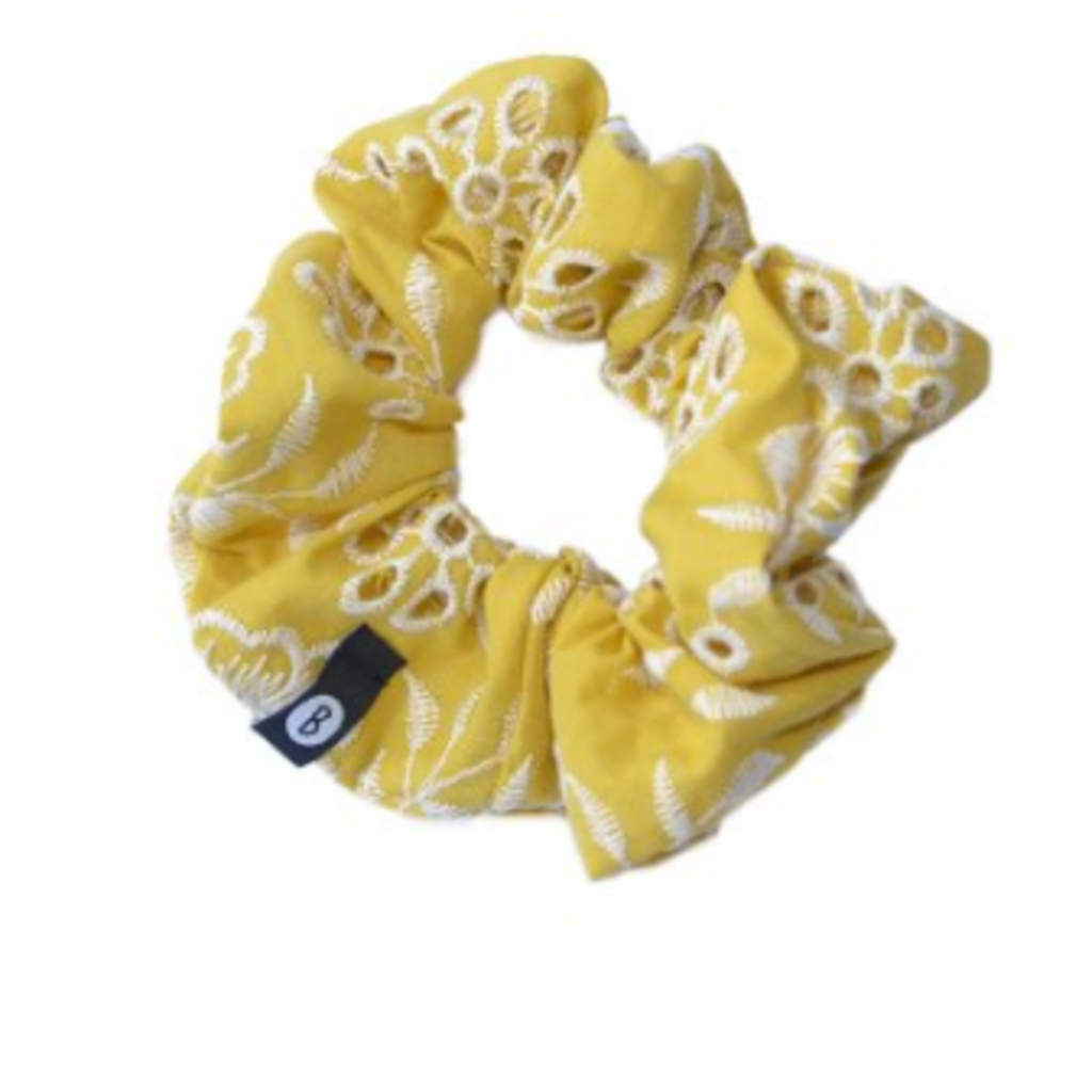 BALUCHON CHOUCHOU ELASTIQUE BRODERIE ANGLAISE JAUNE