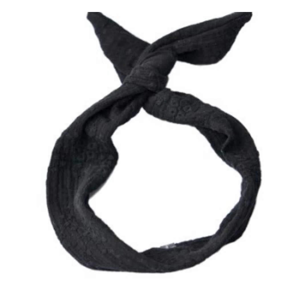 BALUCHON BANDEAU TIGE TWIST BRODERIE ANGLAISE NOIR