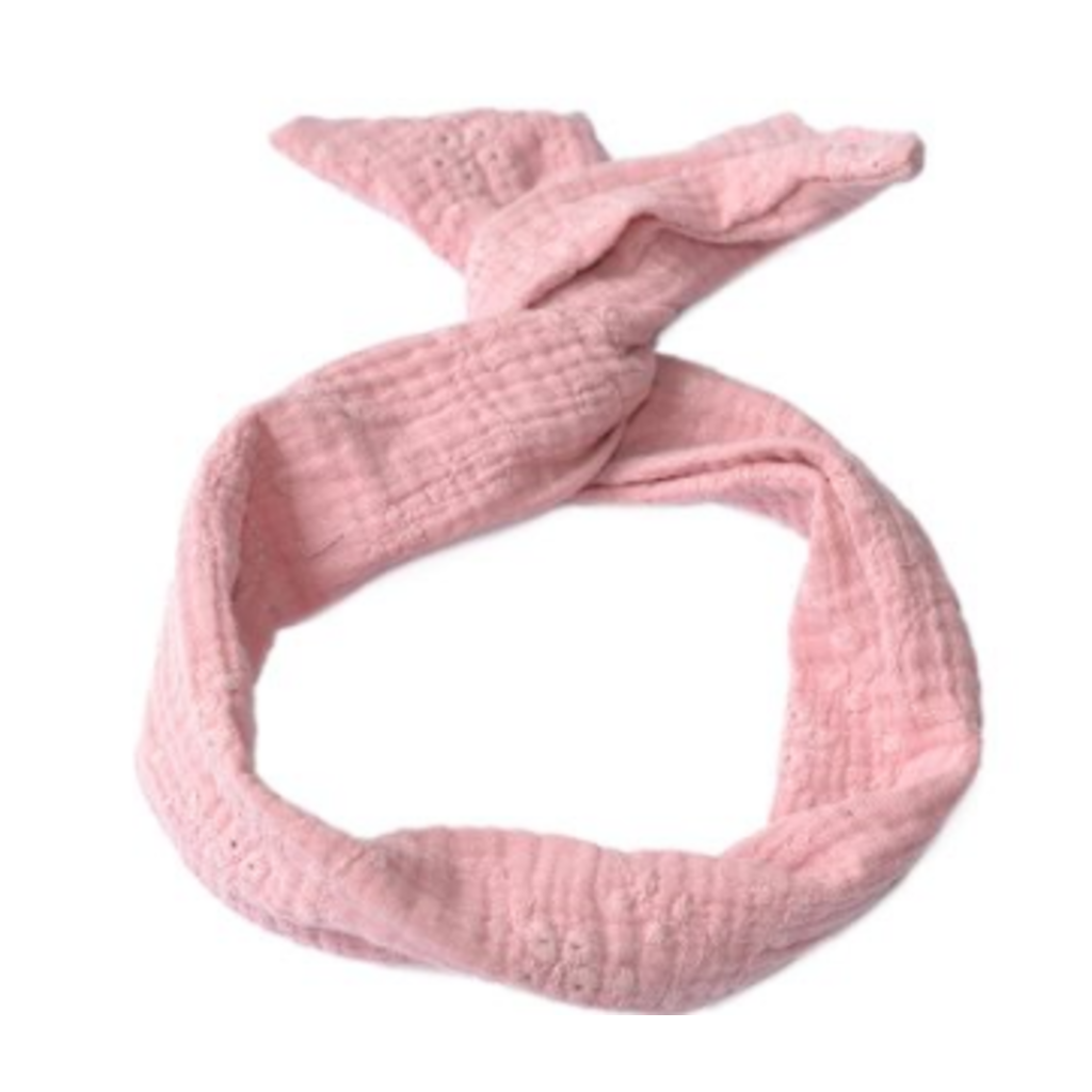 BALUCHON BANDEAU TIGE TWIST BRODERIE ANGLAISE ROSE