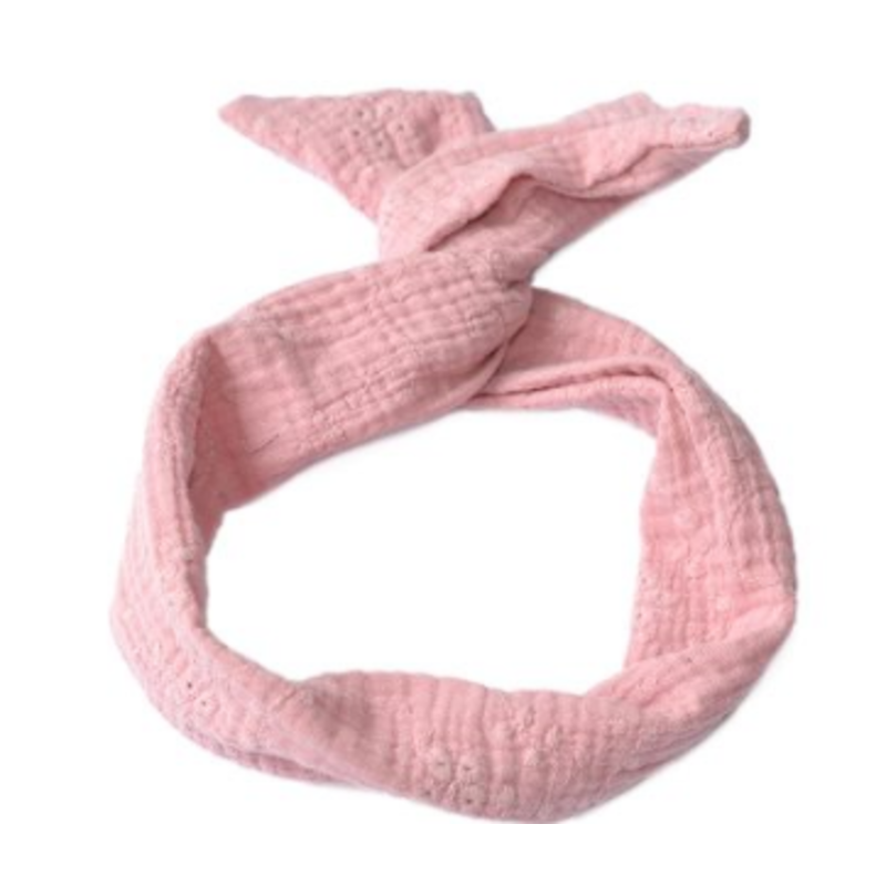 BALUCHON BANDEAU TIGE TWIST BRODERIE ANGLAISE ROSE