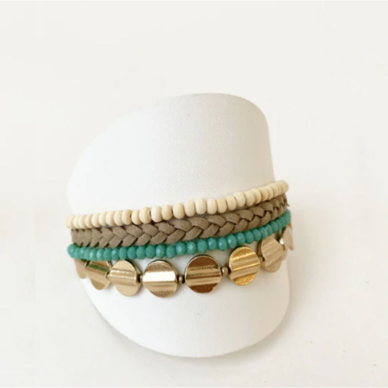 CARACOL CARACOL BRACELET MULTIRANGS SUEDE ET PIECES METAL, VERRE SABLE TURQUOISE