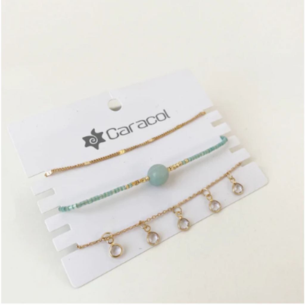 CARACOL CARACOL BRACELET AJUST. DELICAT PIERRE NATURELLE MINI BILLE VERRE TURQUOISE