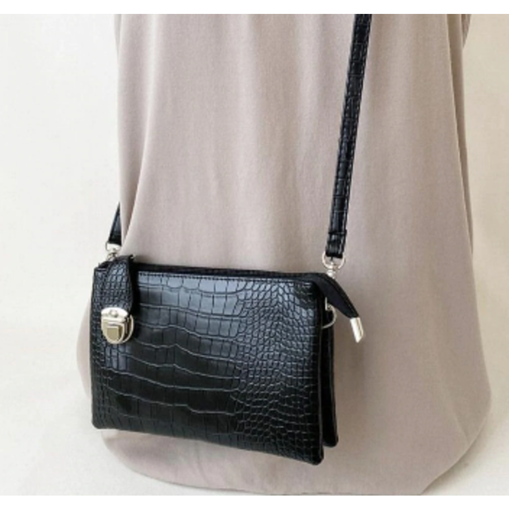 CARACOL CARACOL SAC A MAIN PLUSIEURS POCHETTES NOIR 7011/BLK CROCO