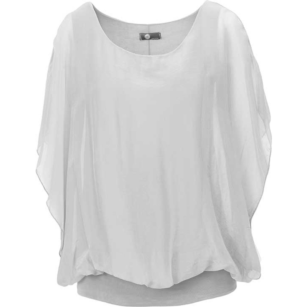 M MADE IN ITALY M MADE IN ITALY TRICOT BLOUSE SOIE ET VISCOSE GRIS ARGENTE