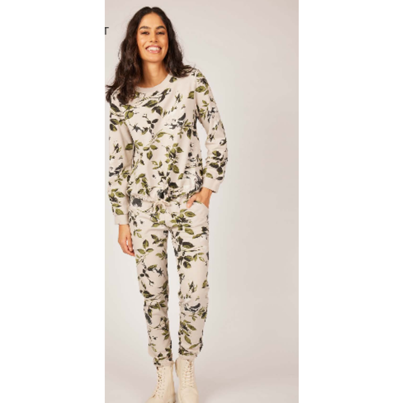 PISTACHE PISTACHE WINTER FLORAL POLAR FLEECE TERRY COTTON PANT OATMEAL