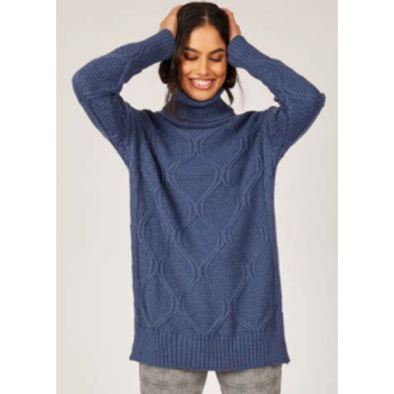 PISTACHE PISTACHE DIAMOND AND RICE KNIT TUNIC SWEATER DENIM