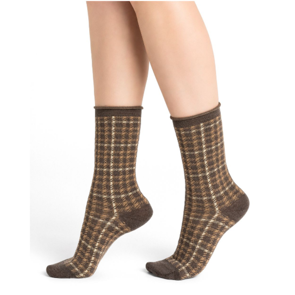 BLEU FORÊT BLEU FORET CHAUSSETTE LAINE FINE PRINCE DE GALLES MARMOTTE