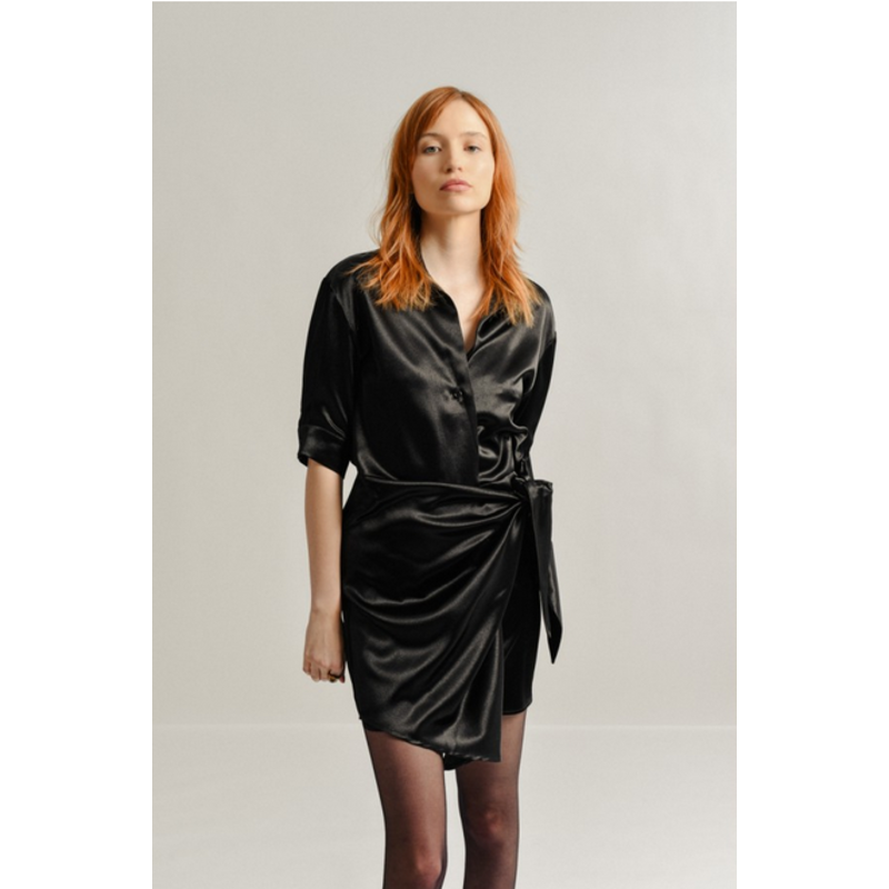 MOLLY BRACKEN MOLLY BRACKEN TS117AN ROBE SATIN BRILLANT NOIR