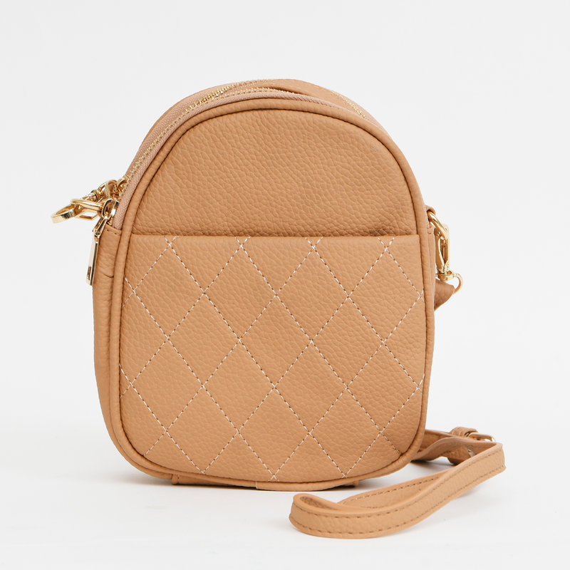 CARACOL CARACOL PETIT SAC ARRONDI AVEC FENTE AVANT GANSE AJUSTABLE FAUX CUIR CARAMEL