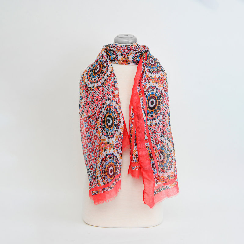 CARACOL CARACOL FOULARD LEGER IMPRIME MEDAILLONS CORAIL