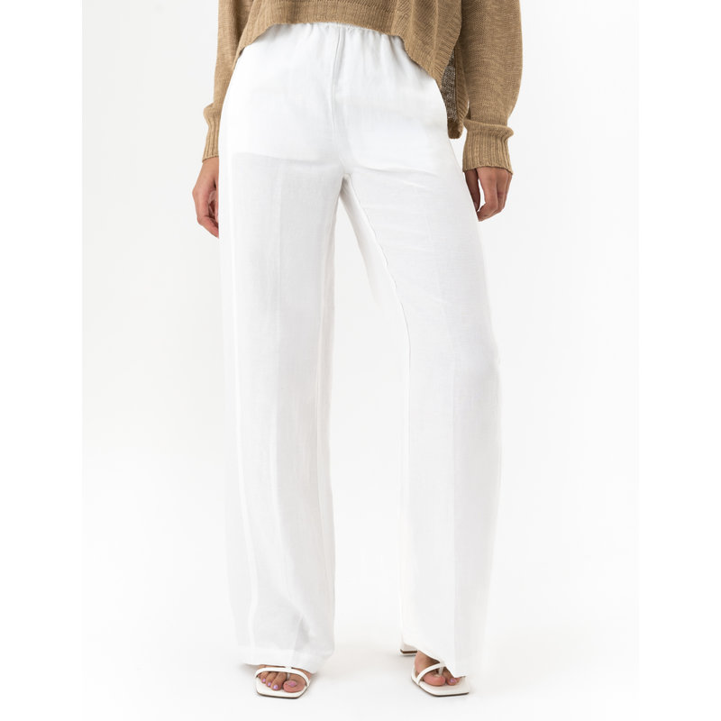 RENUAR RENUAR PANTALON LIN ET RAYONNE UNI CREME