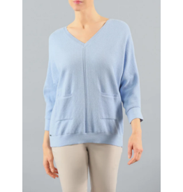 LISETTE CASEY 25'' PULL COL ''V'' ET POCHES BLEU CIEL