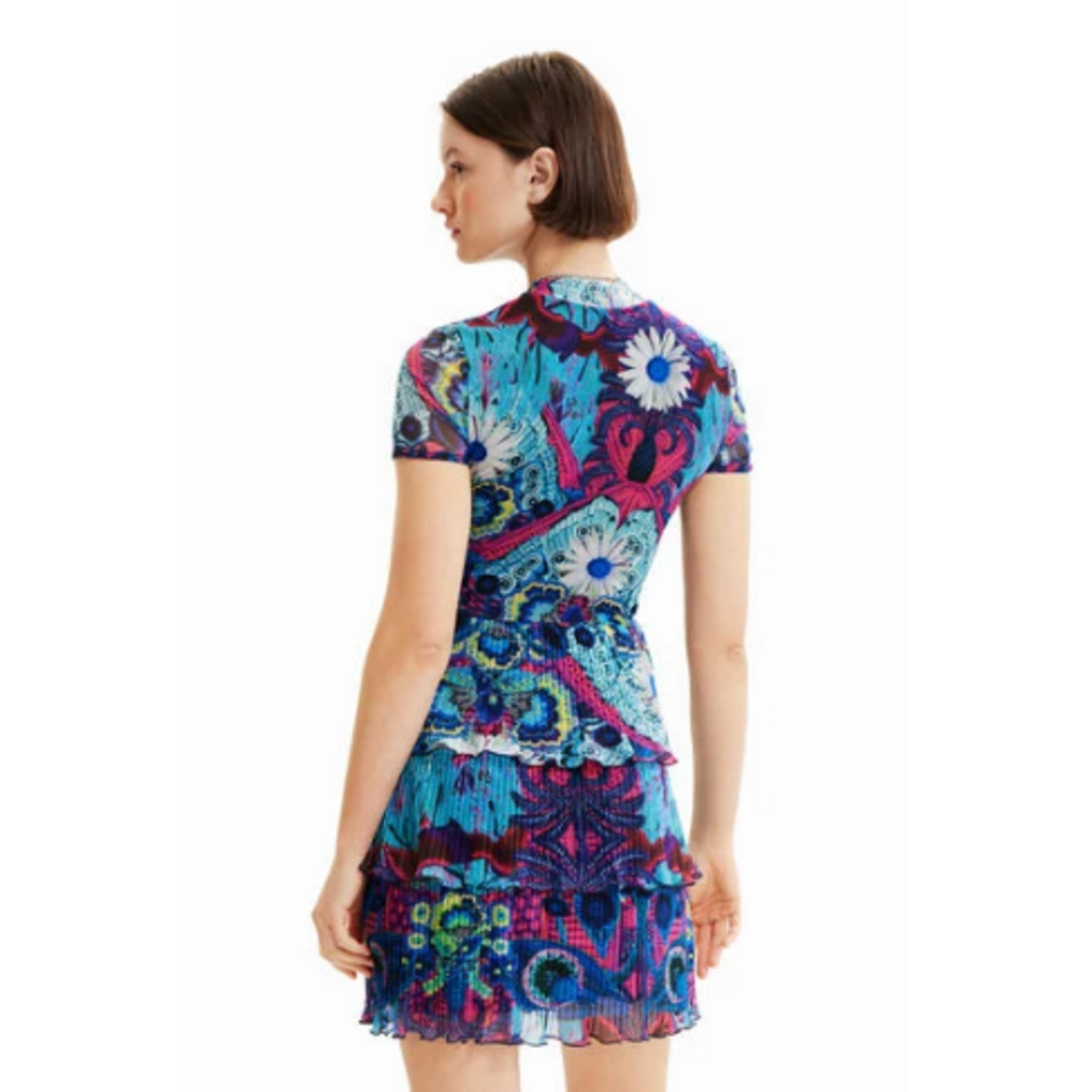 DESIGUAL DESIGUAL ROBE COURTE A VOLANTS BLEU