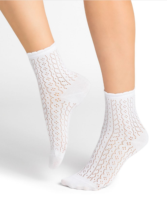 BLEU FORET CHAUSSETTE BOHEME AJOUREE BLANC