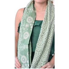 BALUCHON BALUCHON FOULARD INFINI MOITIE MOITIE BRODERIES ET FLEURS VERT