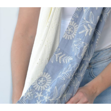 BALUCHON BALUCHON FOULARD INFINI MOITIE MOITIE BRODERIES ET FLEURS BLEU