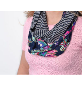 BALUCHON BALUCHON FOULARD INFINI MOITIE MOITIE BAMBOU LIGNES ET MOTIFS MARINE