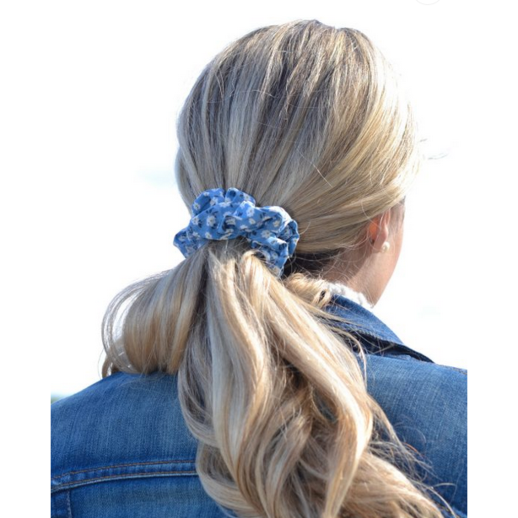 BALUCHON CHOUCHOU ELASTIQUE MINI FLEURS BLEU