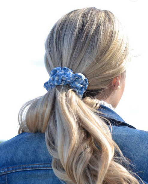 BALUCHON CHOUCHOU ELASTIQUE MINI FLEURS BLEU