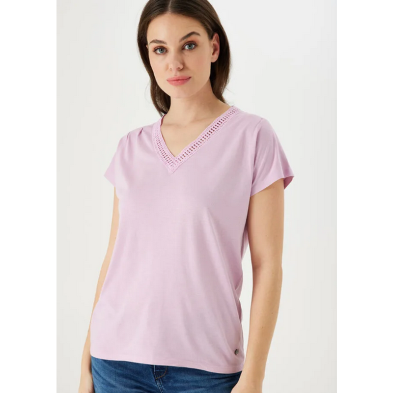 GARCIA GARCIA T SHIRT COL V BRODERIES LILAS