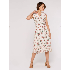 APRICOT APRICOT ROBE MIDI FLORAL SPRAY DITSY BLANC