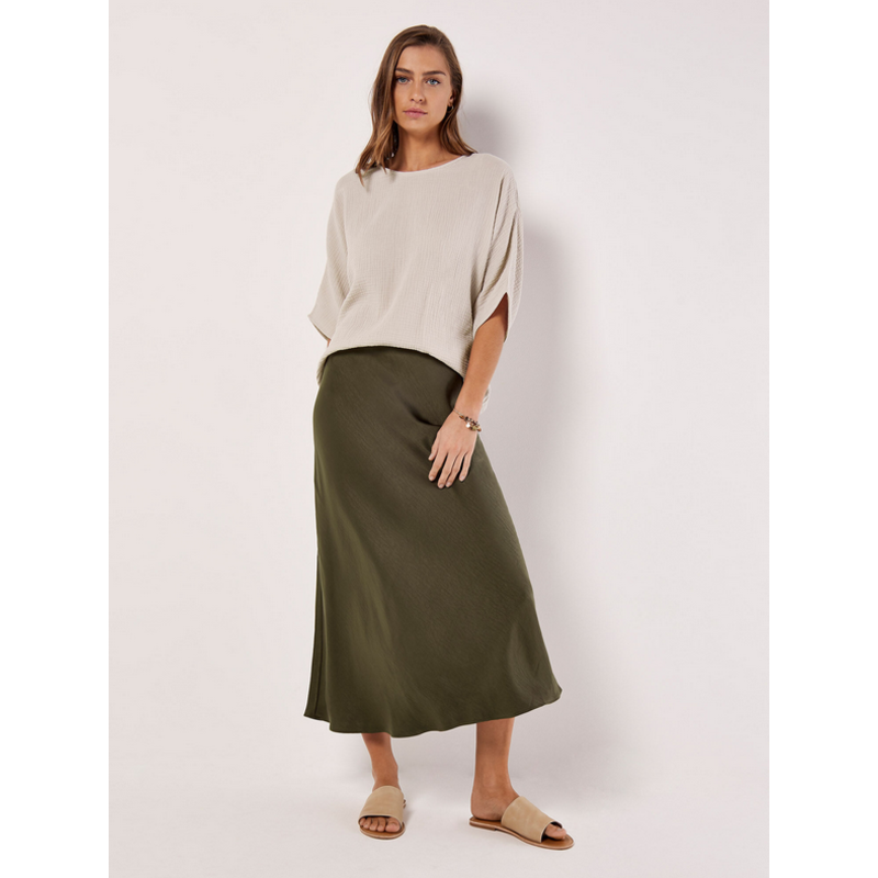 APRICOT APRICOT JUPE MAXI SATIN KAKI