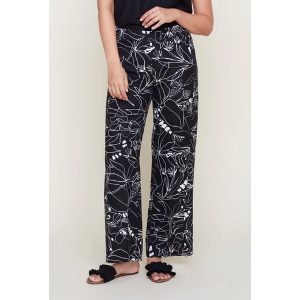 RENUAR RENUAR PANTALON LIN VISCOSE MOTIFS COMBO NOIR