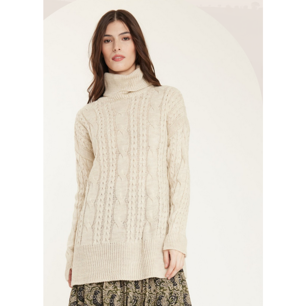 PISTACHE PISTACHE PULL LONG CABLEKNIT TURTLENECK BEIGE