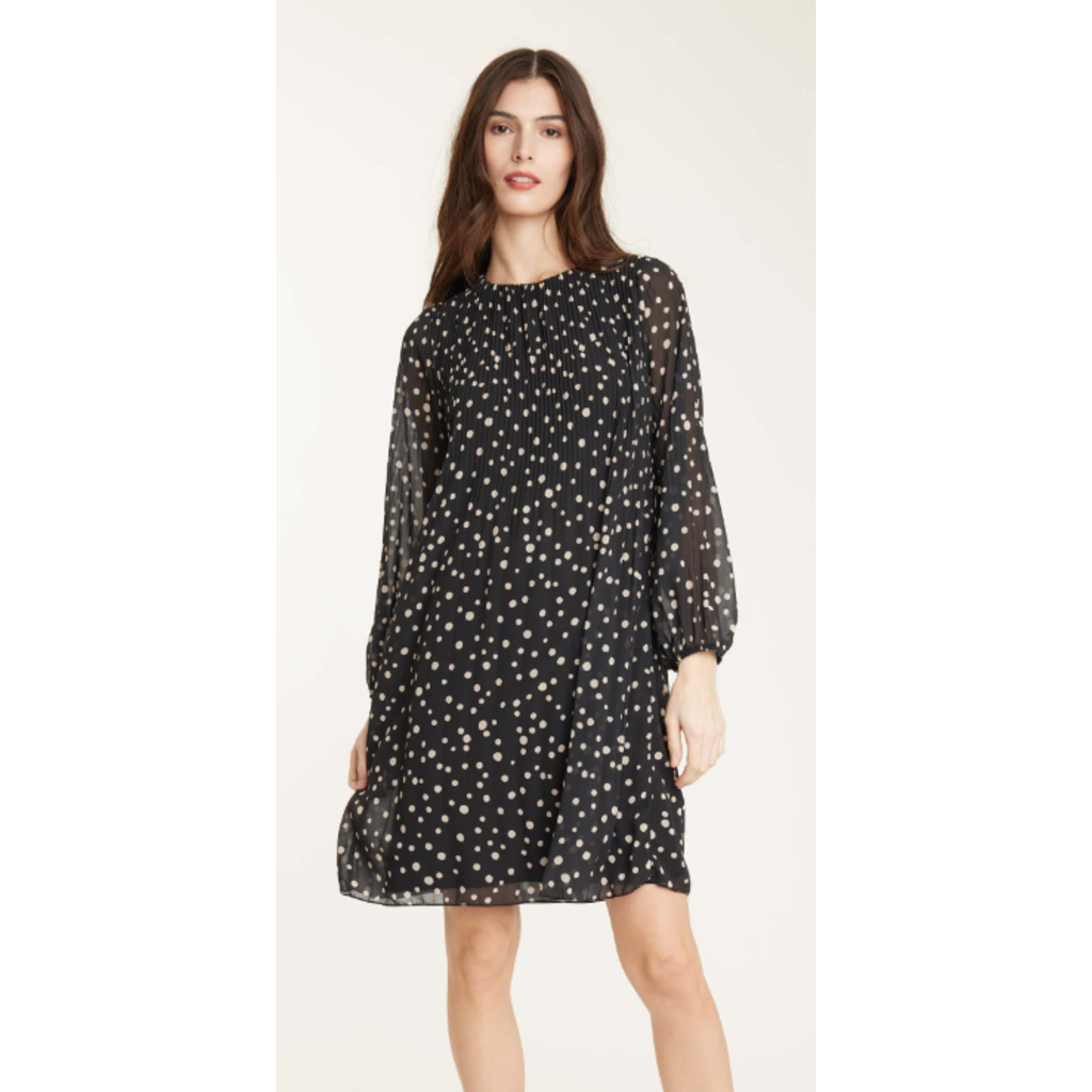 PISTACHE PISTACHE GEORGETTE PLEATED DOTS DRESS BLACK/CREAM