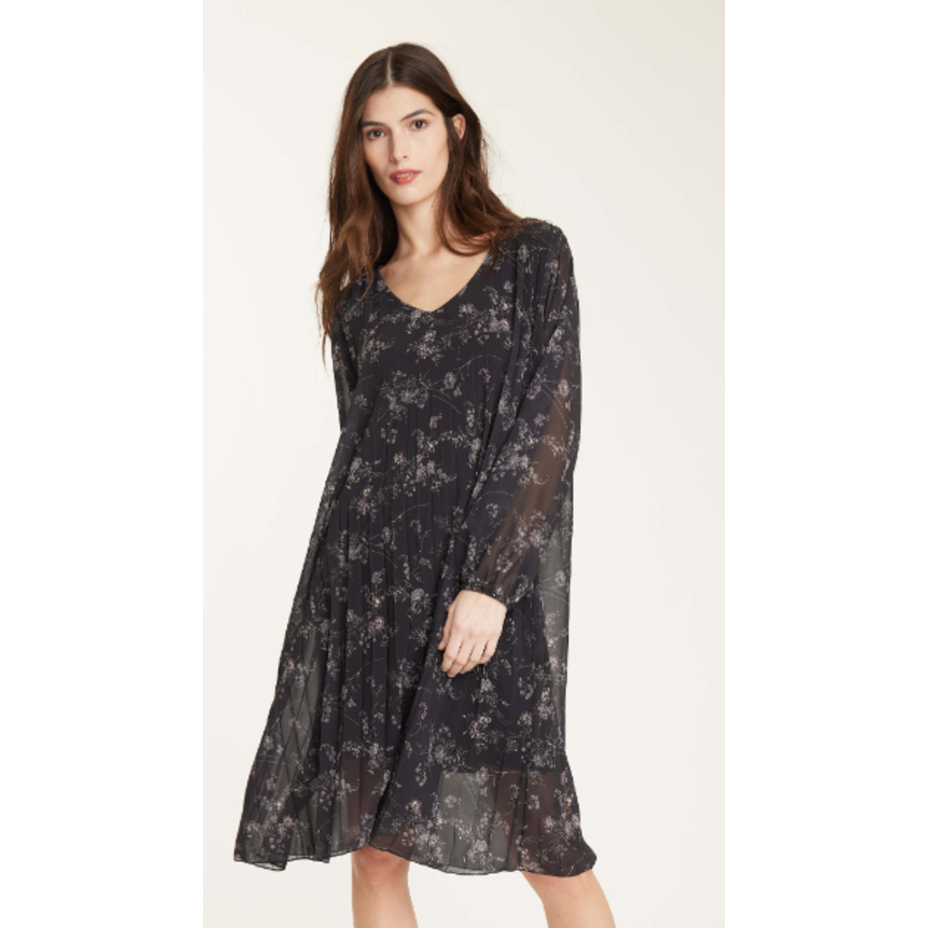 PISTACHE PISTACHE GEORGETTE BUTTON DOWN DRESS FLORAL BLACK