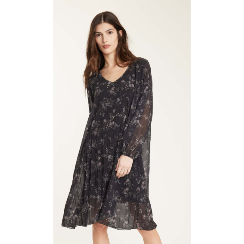 PISTACHE PISTACHE GEORGETTE BUTTON DOWN DRESS FLORAL BLACK