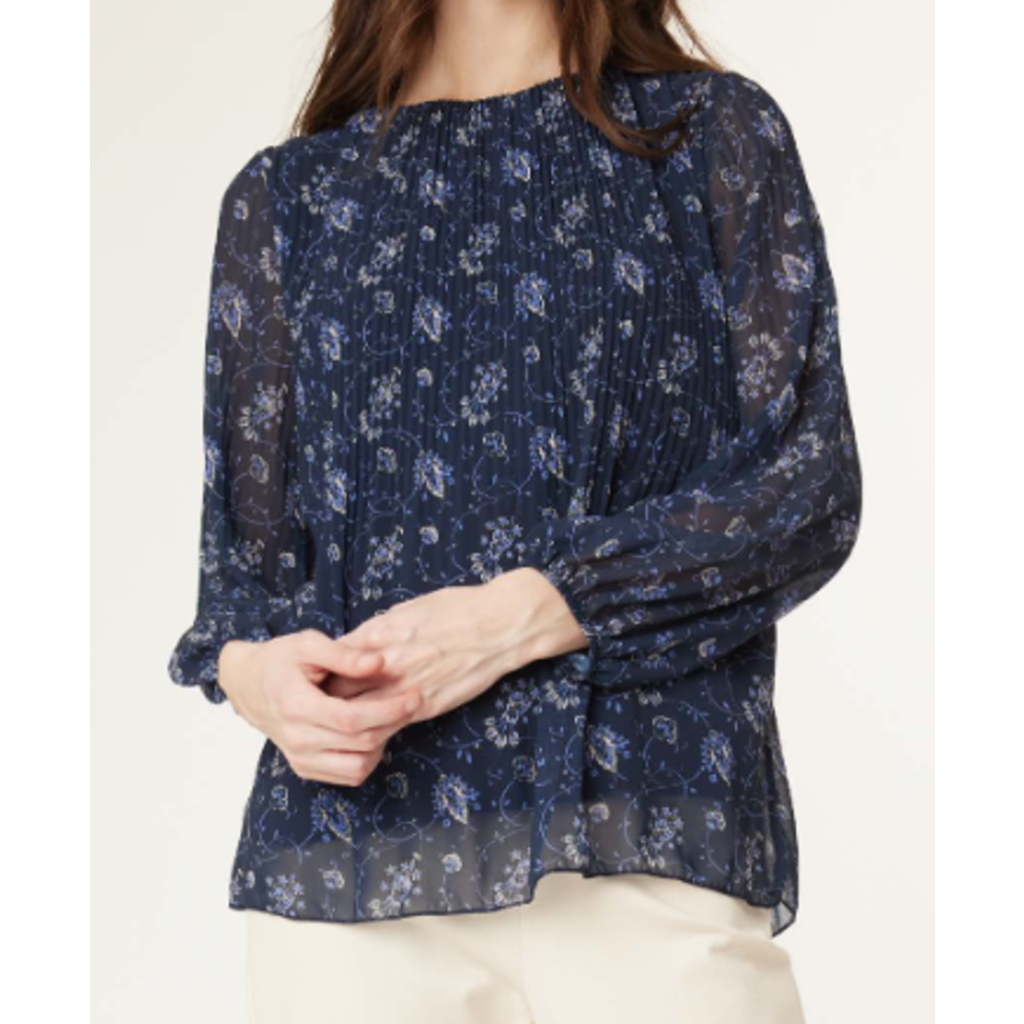 PISTACHE PISTACHE GEORGETTE PLEATED BLOUSE MIDNIGHT PAISLEY PRINT