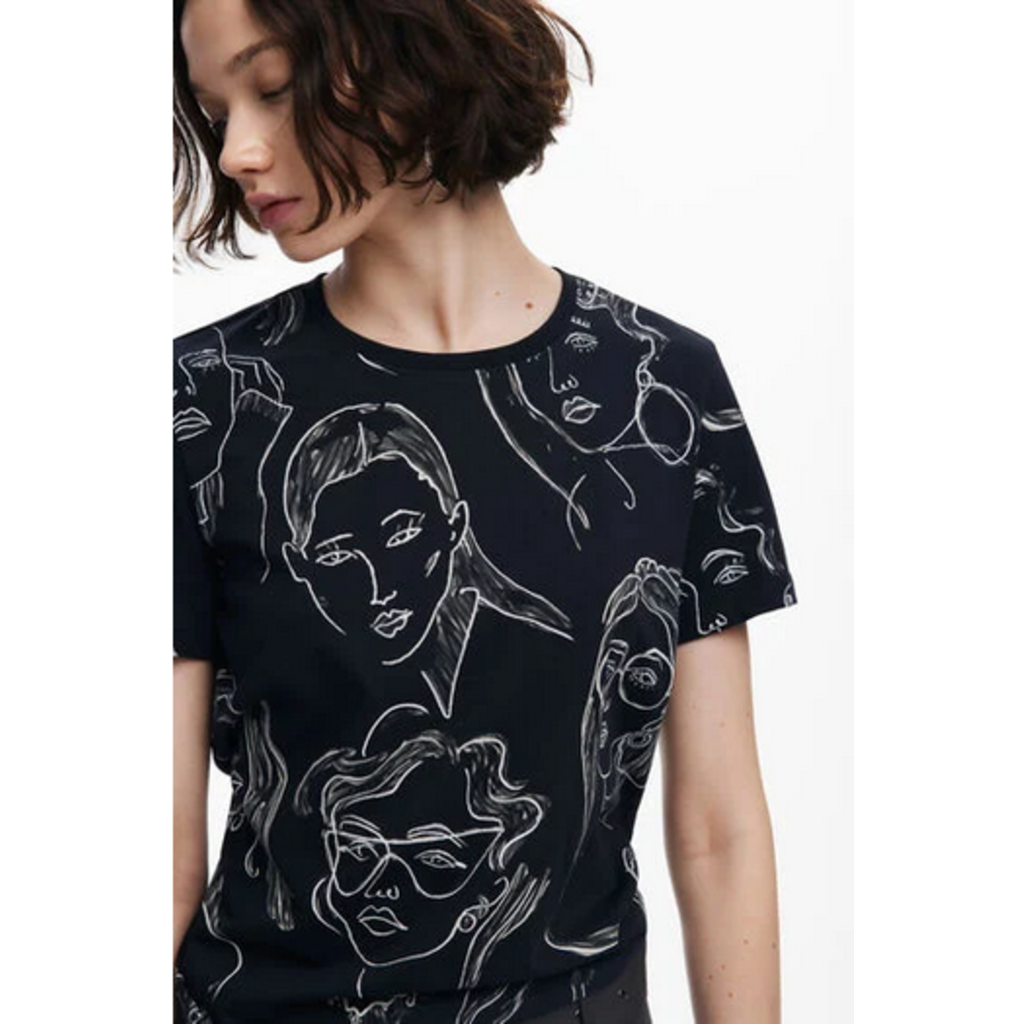 DESIGUAL DESIGUAL T SHIRT CARAS NOIR