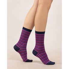 BLEU FORÊT BLEU FORET CHAUSSETTE RAYURES NOIR/FUCHSIA