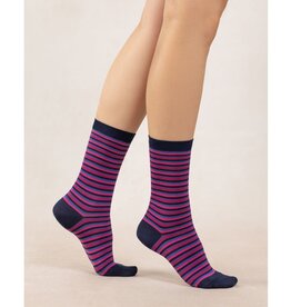 BLEU FORÊT BLEU FORET CHAUSSETTE RAYURES NOIR/FUCHSIA
