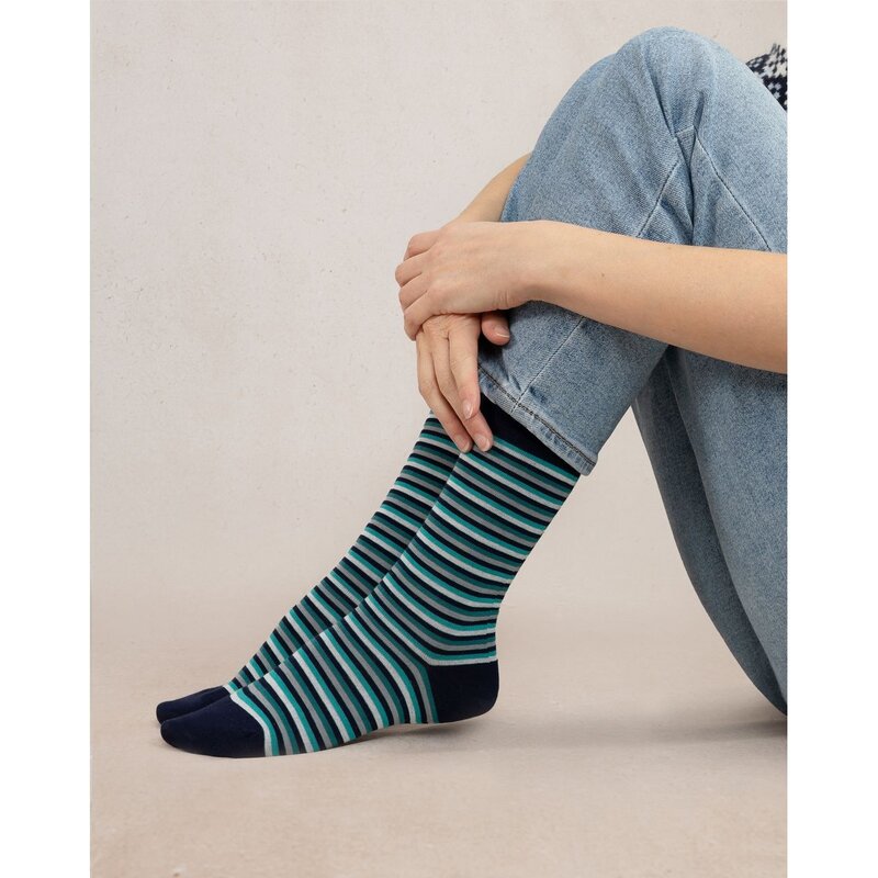 BLEU FORÊT BLEU FORET CHAUSSETTE RAYURES ENCRE/MALACHITE