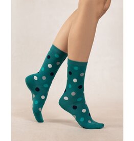 BLEU FORÊT BLEU FORET CHAUSSETTE POIS MALACHITE/ENCRE