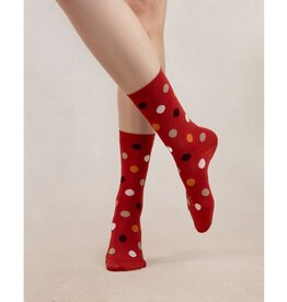 BLEU FORÊT BLEU FORET CHAUSSETTE POIS ROUGE/ORANGE