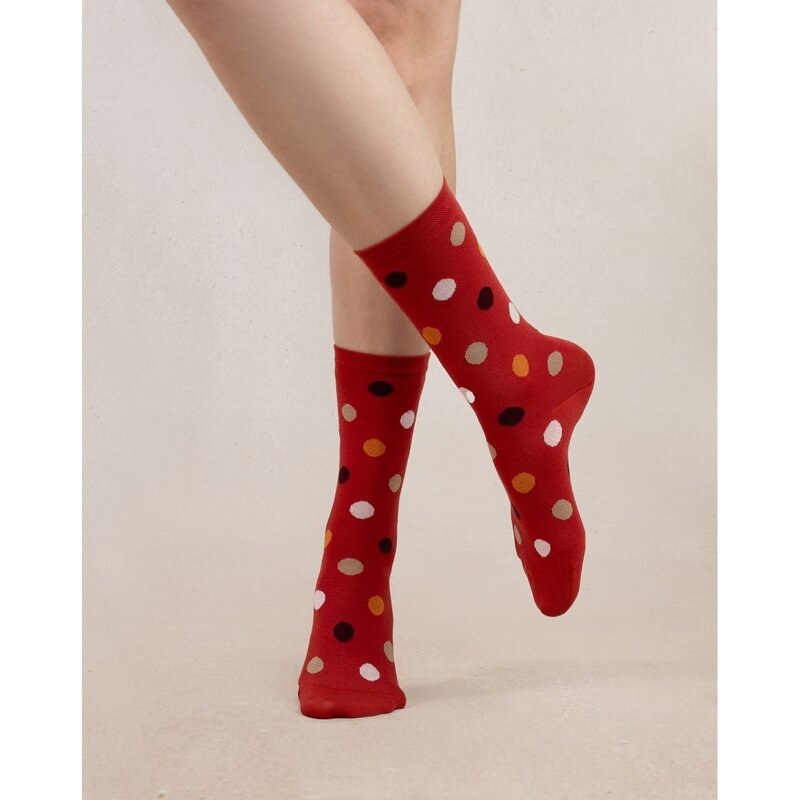 BLEU FORÊT BLEU FORET CHAUSSETTE POIS ROUGE/ORANGE