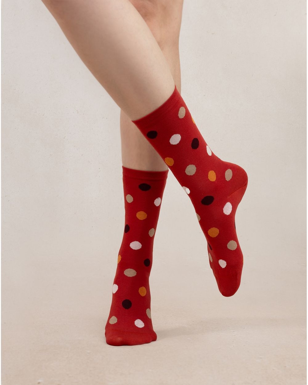 BLEU FORET CHAUSSETTE POIS ROUGE/ORANGE