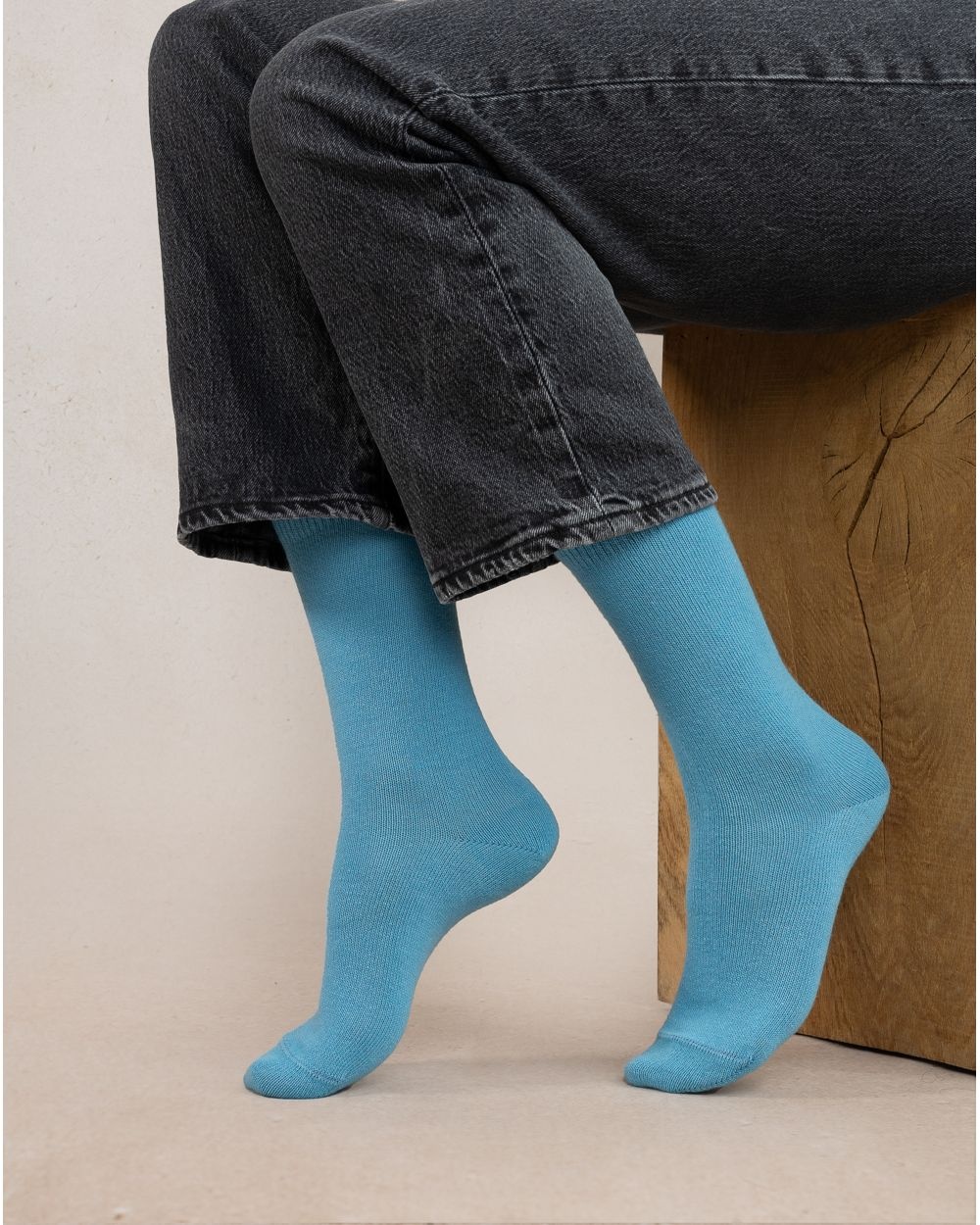 BLEU FORET CHAUSSETTES CACHEMIRE UNIES BLEU GLACE
