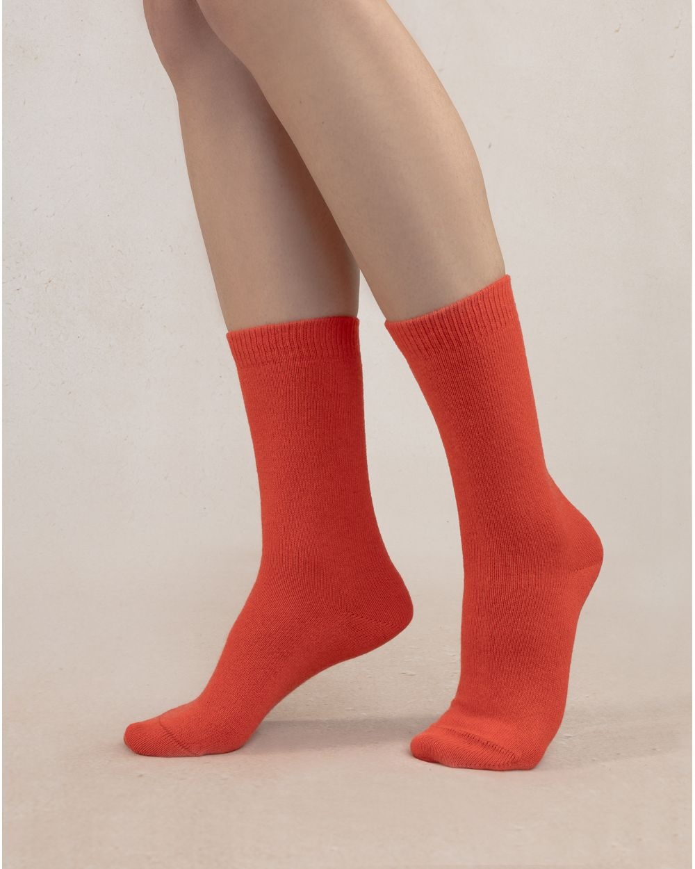 BLEU FORET CHAUSSETTES CACHEMIRE UNIES ROUGE