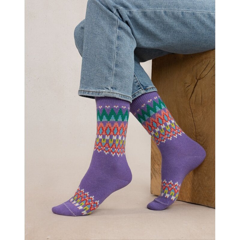 BLEU FORÊT BLEU FORET CHAUSSETTE CACHEMIRE JACQUARD PARME