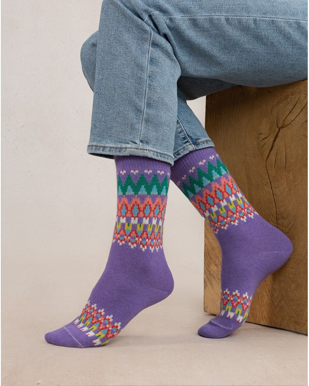 BLEU FORET CHAUSSETTE CACHEMIRE JACQUARD PARME