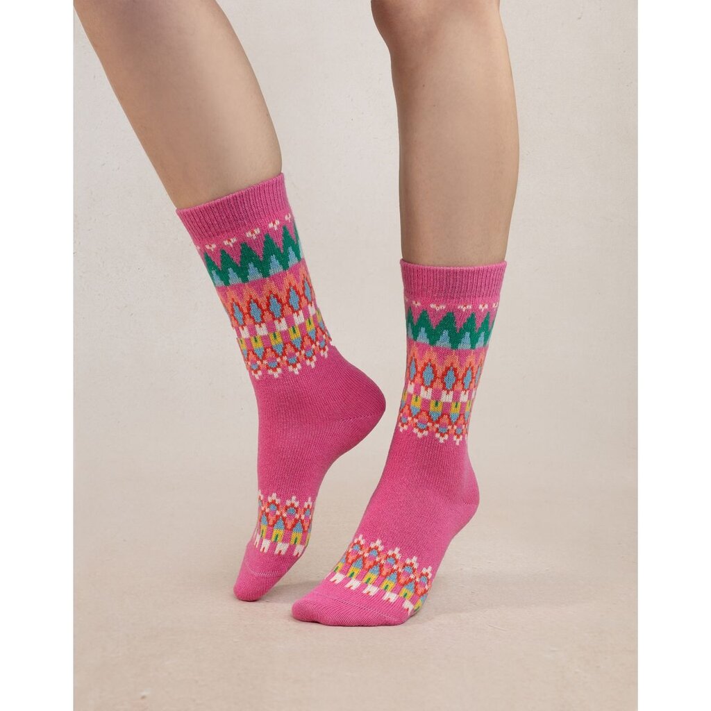 BLEU FORÊT BLEU FORET CHAUSSETTE CACHEMIRE JACQUARD ROSA